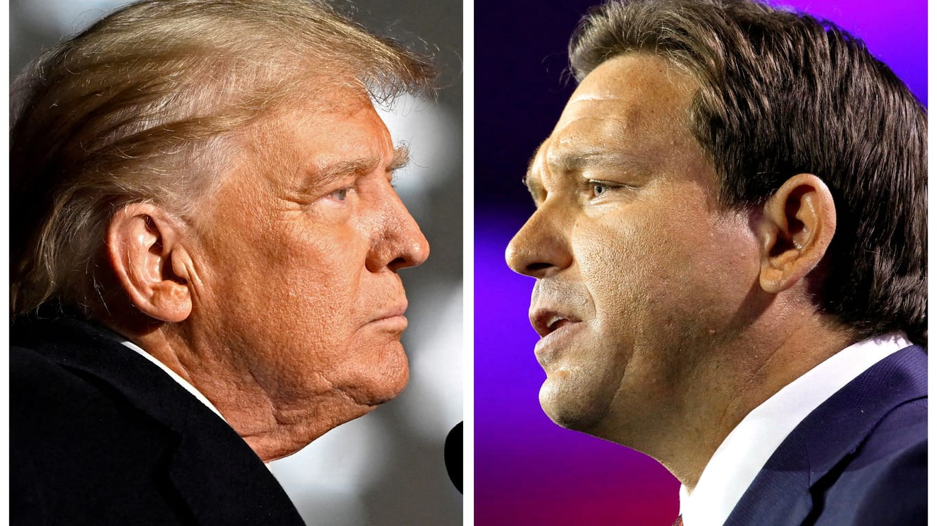 Konkurrenten im Rennen um die Präsidentschaftskandidatur: Donald Trump und Ron DeSantis (r.).