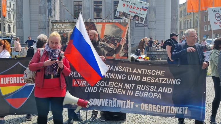 Pro-Putin-Demonstranten um Elena Kolbasnikova: Sie nennt die Ukrainer "Nazis".