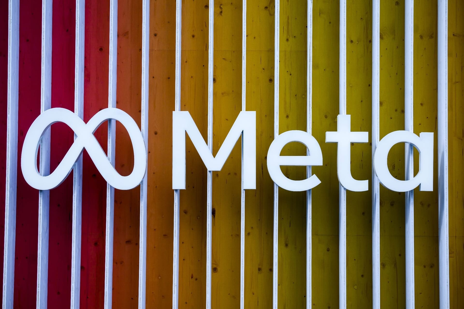Das Meta-Logo auf einer bunten Wand.