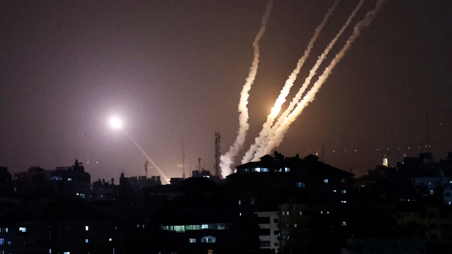 Rockets are fired from Gaza into Israel, in Gaza