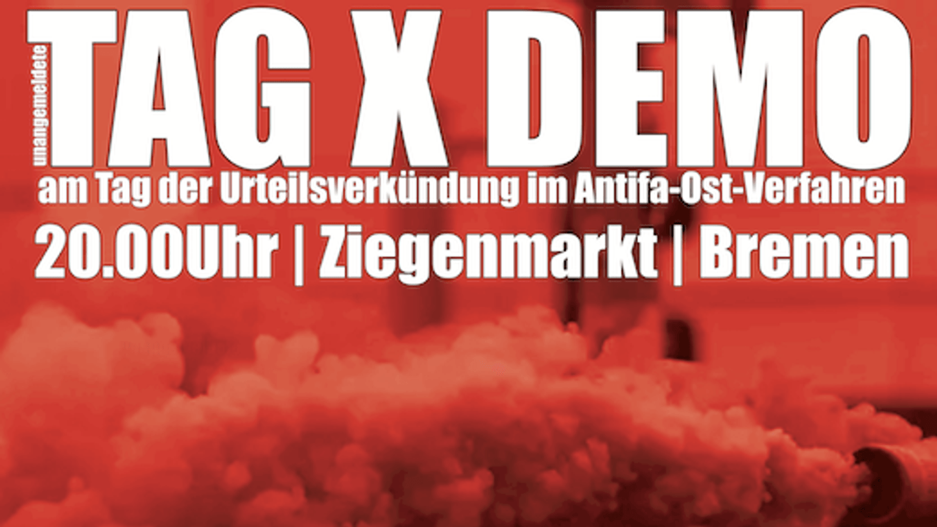Plakat für die angekündigte, jedoch unangemeldete Demo in Bremen.