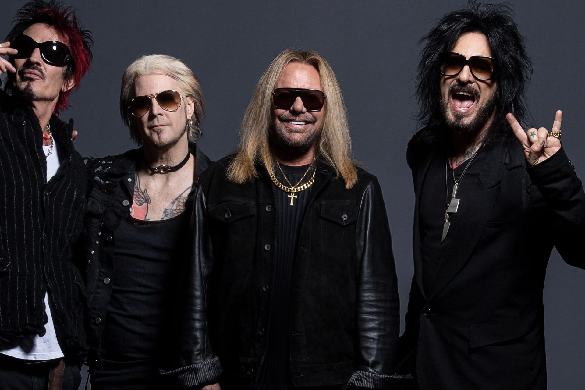 Mötley Crüe 2023 (v.l.): Tommy Lee, John 5, Vince Neil und Nikki Sixx.