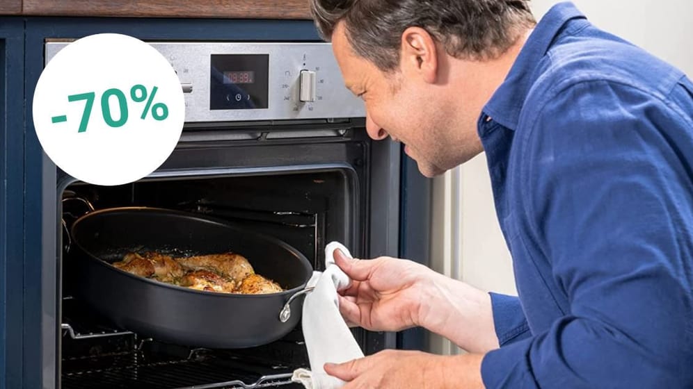 Tefal bietet exklusiv bei t-online eine Servierpfanne von Jamie Oliver mit 70 Prozent Rabatt an.