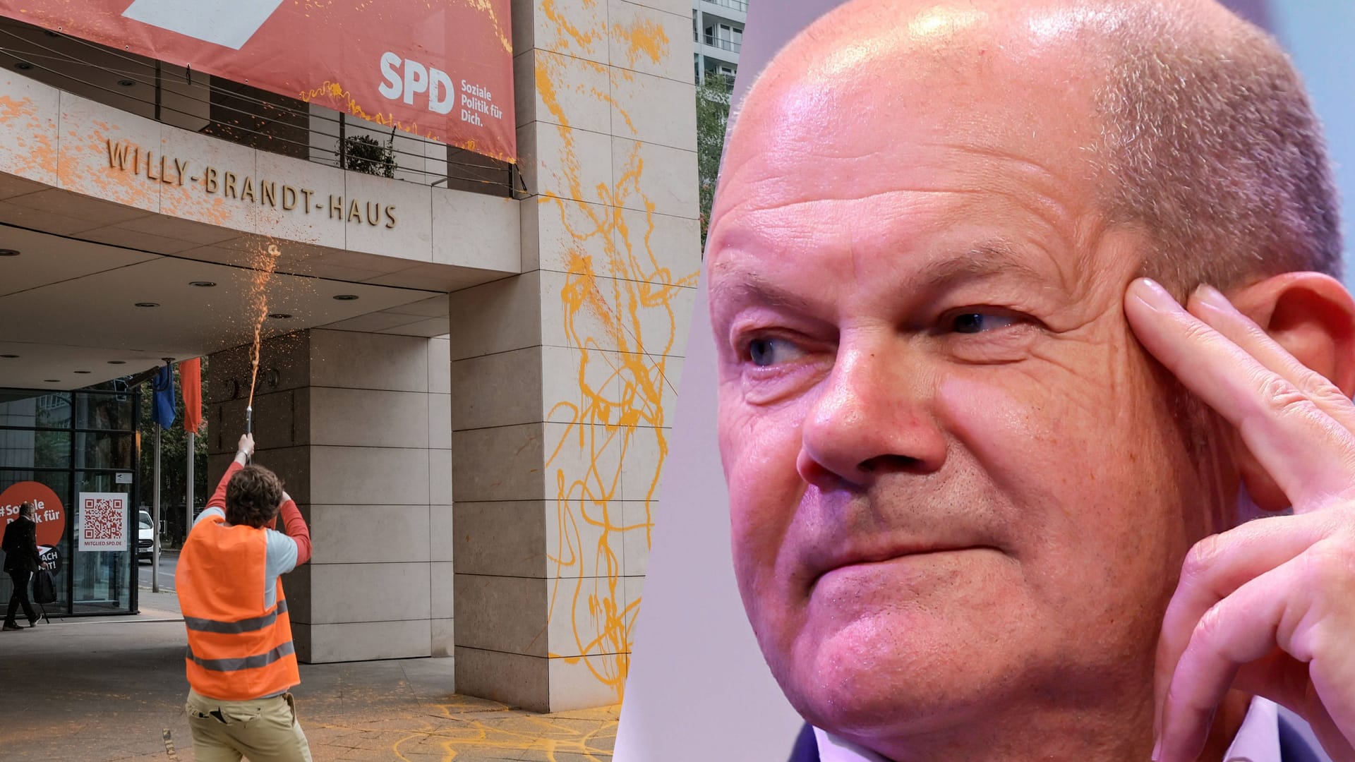 Die "Letzte Generation" hat Ende Mai das Willy-Brandhaus besprüht, Olaf Scholz hält solche Aktionen für höchst kontraproduktiv.