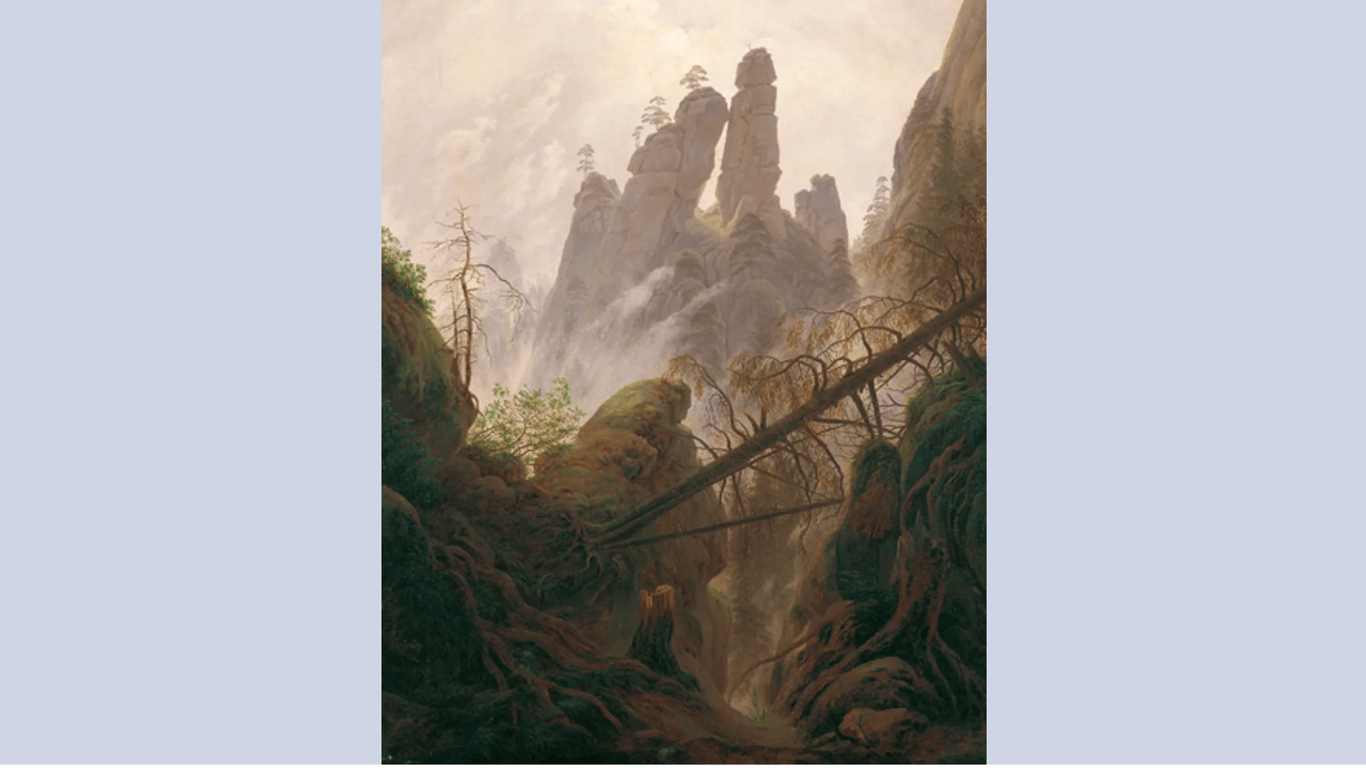 Eines der berühmtesten Gemälde, das auf dem historischen Malerweg entstanden ist: "Felsenlandschaft im Elbsandsteingebirge" von Caspar David Friedrich.