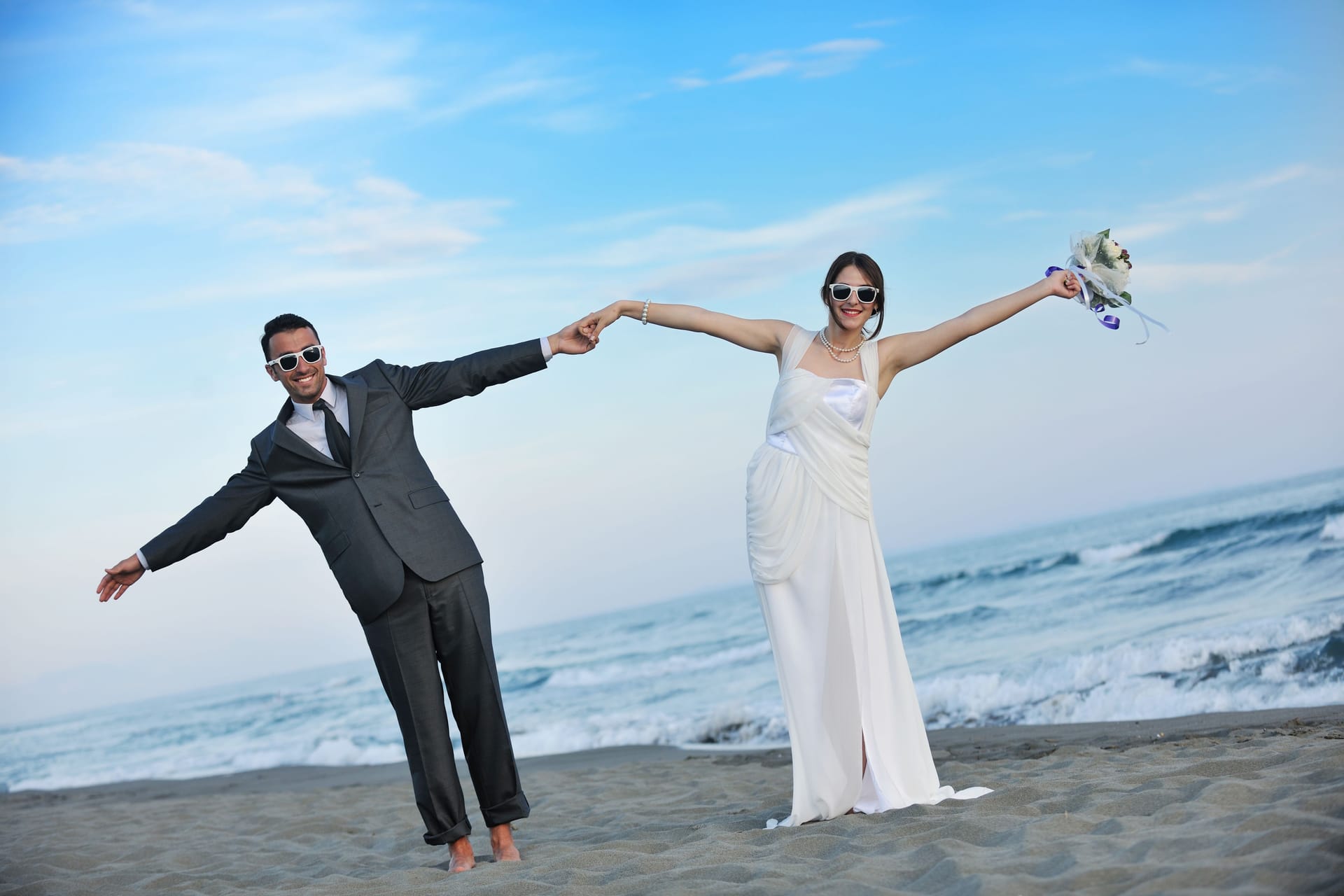 romantic beach wedding at sunset