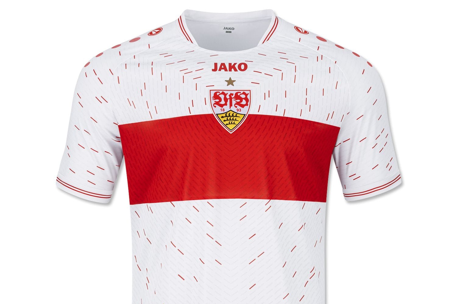 Das neue Heimtrikot des VfB Stuttgart für die Saison 2023/24: Im Mittelpunkt soll das Wappen stehen.