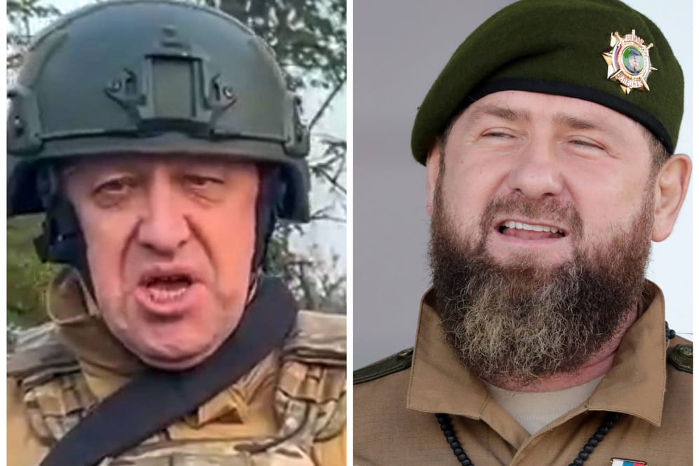 Wagner-Chef Jewgenij Prigoschin (l.) und Tschetschenenführer Ramzan Kadyrow buhlen um die Gunst des Kremlherrschers.