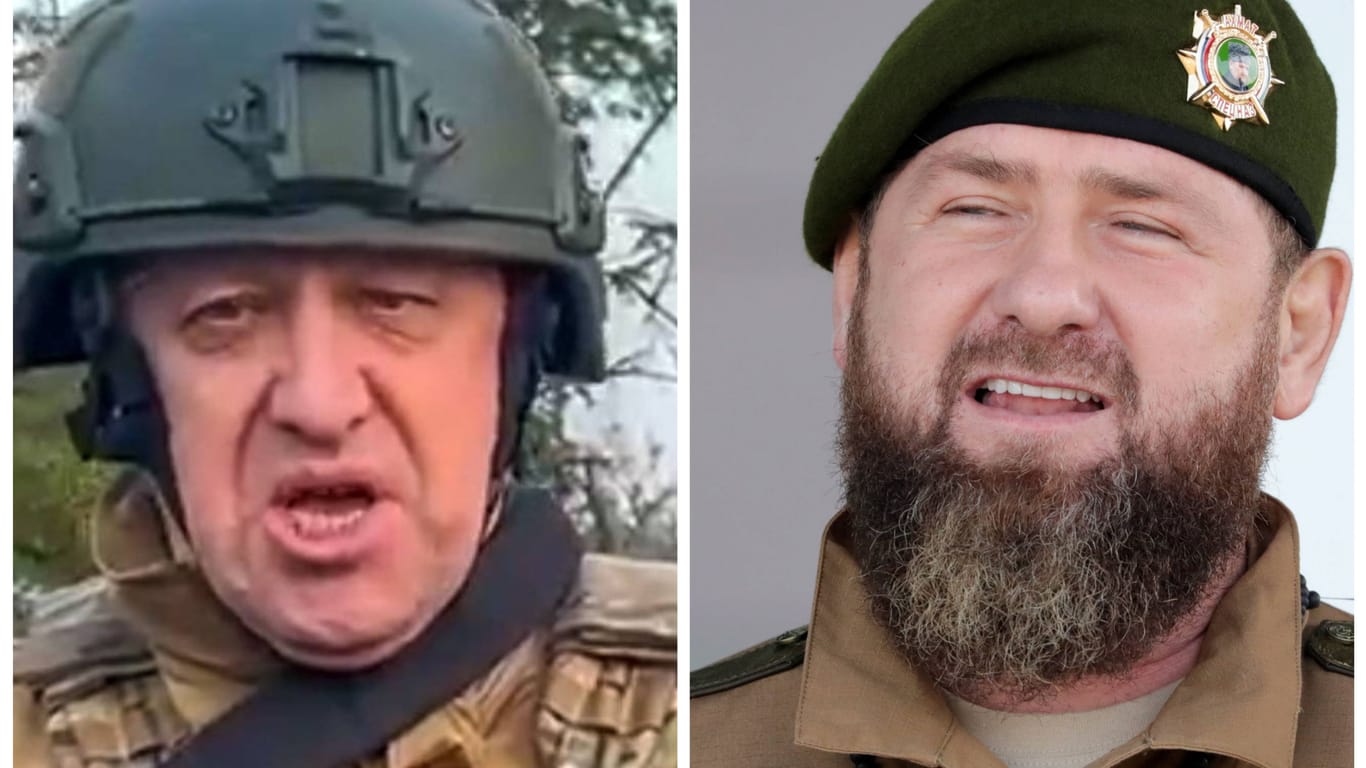 Wagner-Chef Jewgenij Prigoschin (l.) und Tschetschenenführer Ramzan Kadyrow buhlen um die Gunst des Kremlherrschers.