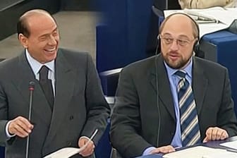 Schlagabtausch im Europäischen Parlament zwischen Berlusconi und Schulz (Collage)
