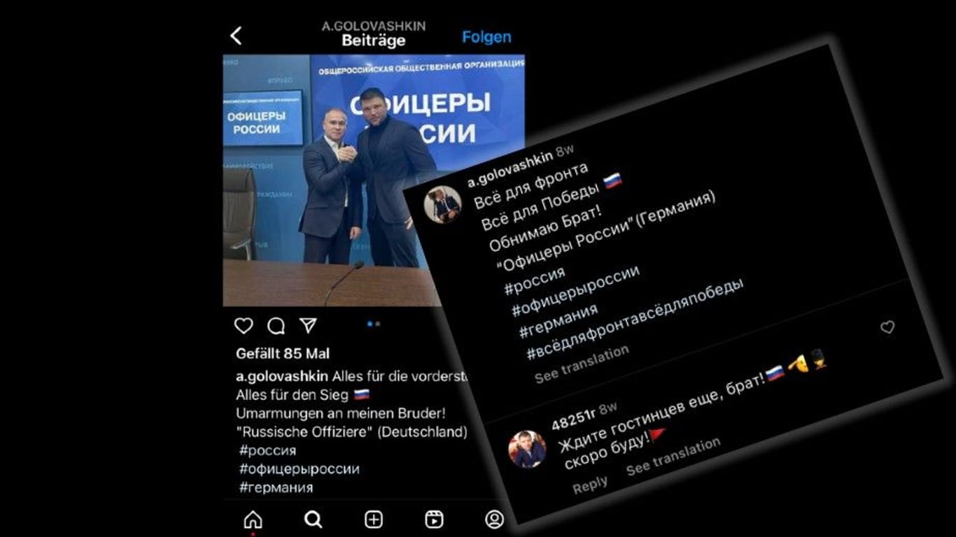 Russische Legende: Alexander Golowaschin von den "Offizieren Russlands" mit Eremenko, der ihm auch auf Instagram Unterstützung zusichert.