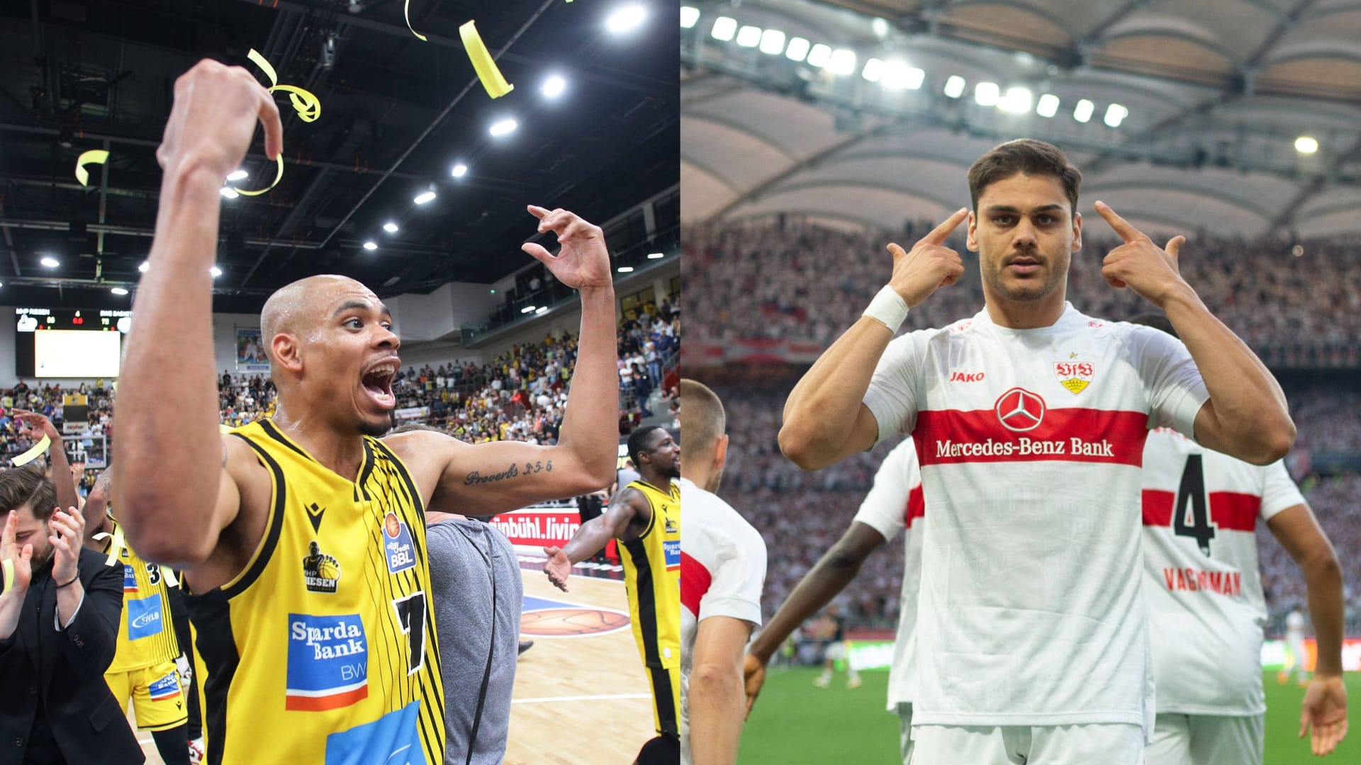 Zwei Arenen, ein Name: Während in der MHP Arena Ludwigsburg (links) vor allem Basketball gespielt wird, ist die MHPArena Stuttgart künftig der Name für das Heimstadion der Fußballer vom VfB.