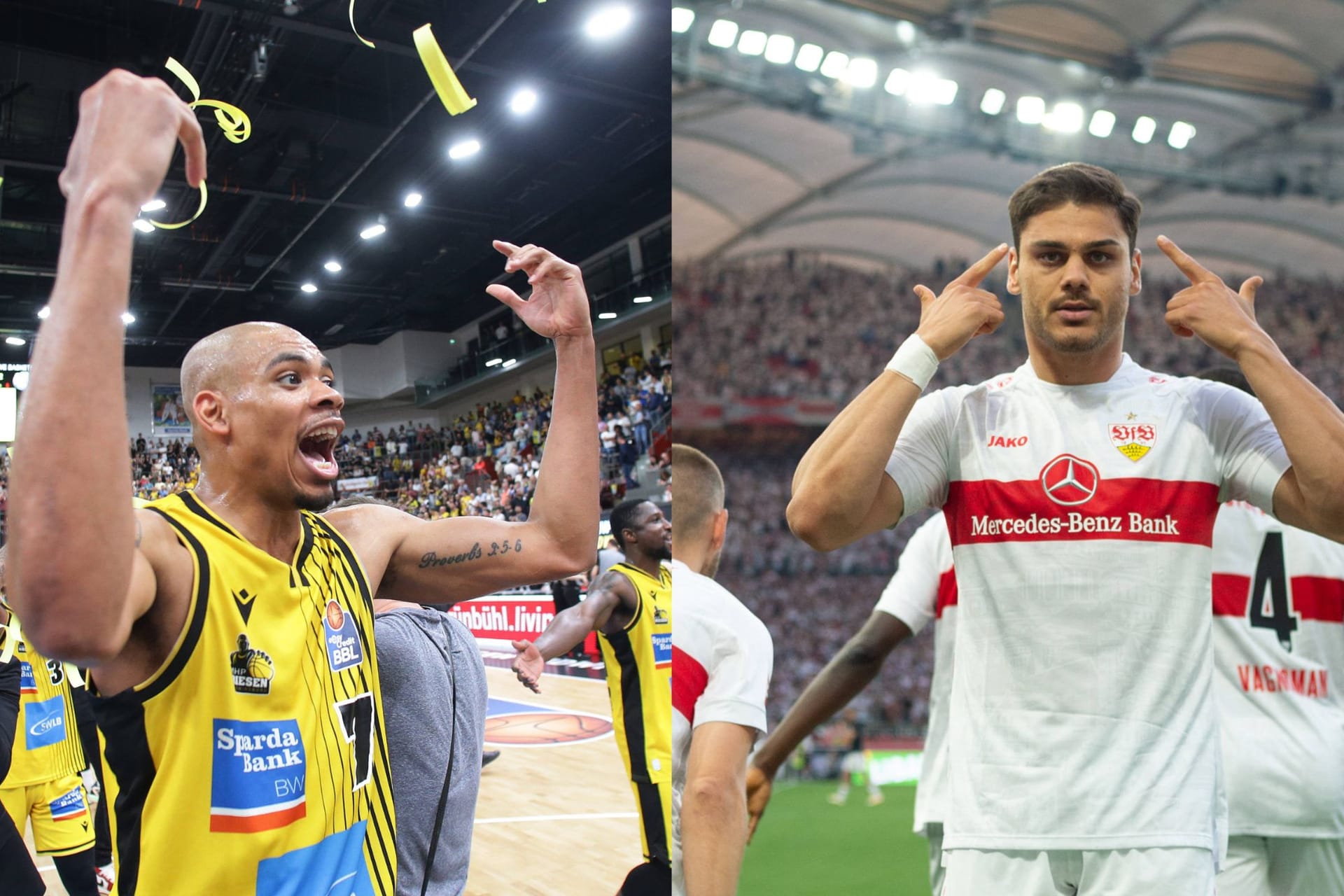 Zwei Arenen, ein Name: Während in der MHP Arena Ludwigsburg (links) vor allem Basketball gespielt wird, ist die MHPArena Stuttgart künftig der Name für das Heimstadion der Fußballer vom VfB.