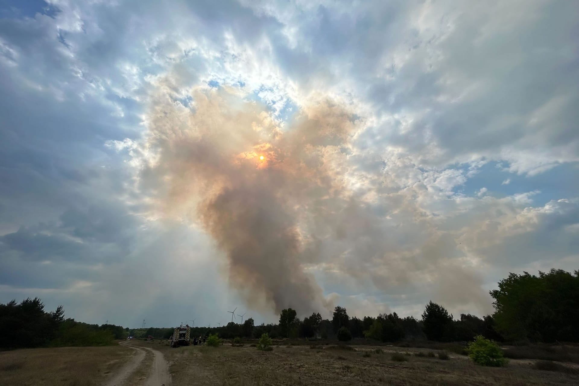 Waldbrand in Jüterbog: Starker Wind treibt den Rauch nach Potsdam.