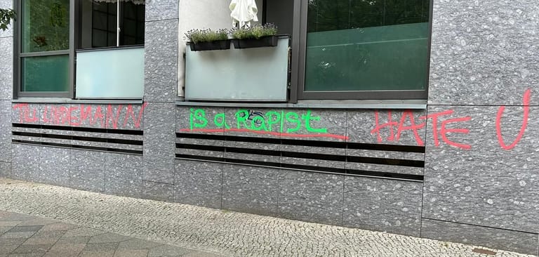 Translated: "Till Lindemann is a rapist ... hate you"