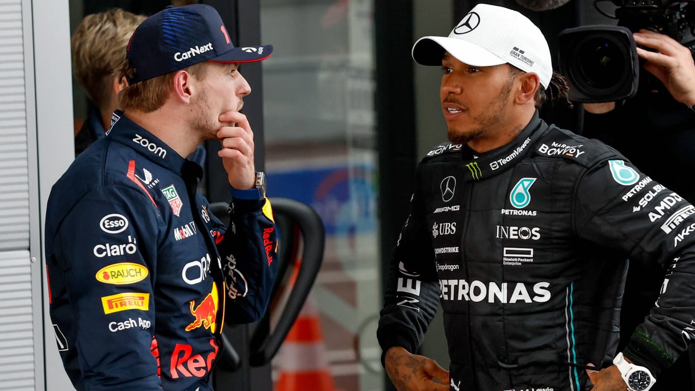 Rivalen: Max Verstappen (li.) und Lewis Hamilton.