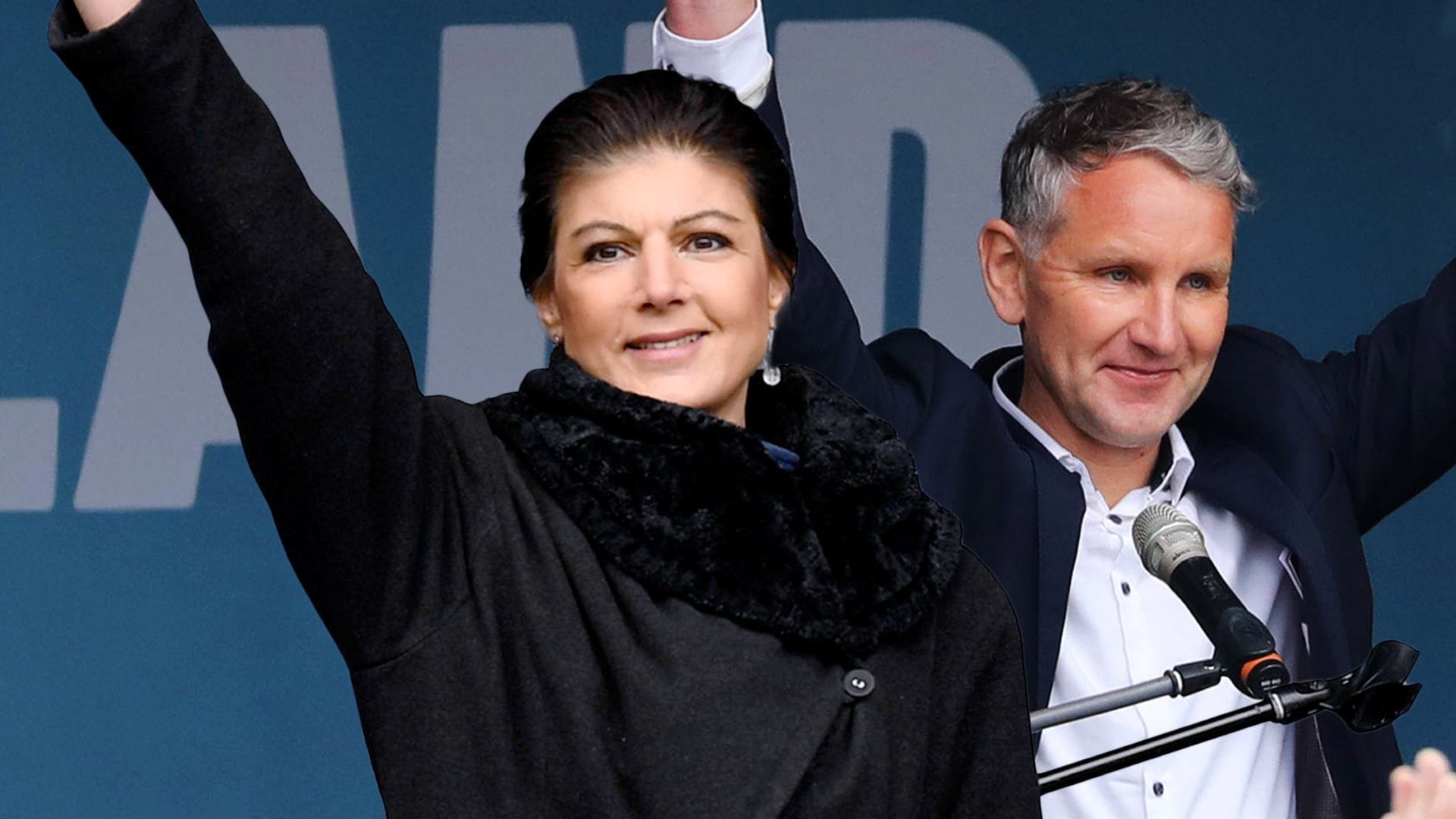 Bildkollage: Sahra Wagenknecht (Linke) und Björn Höcke (AfD) erreichen mit ihren Worten ähnliche Menschen. Aber wie?