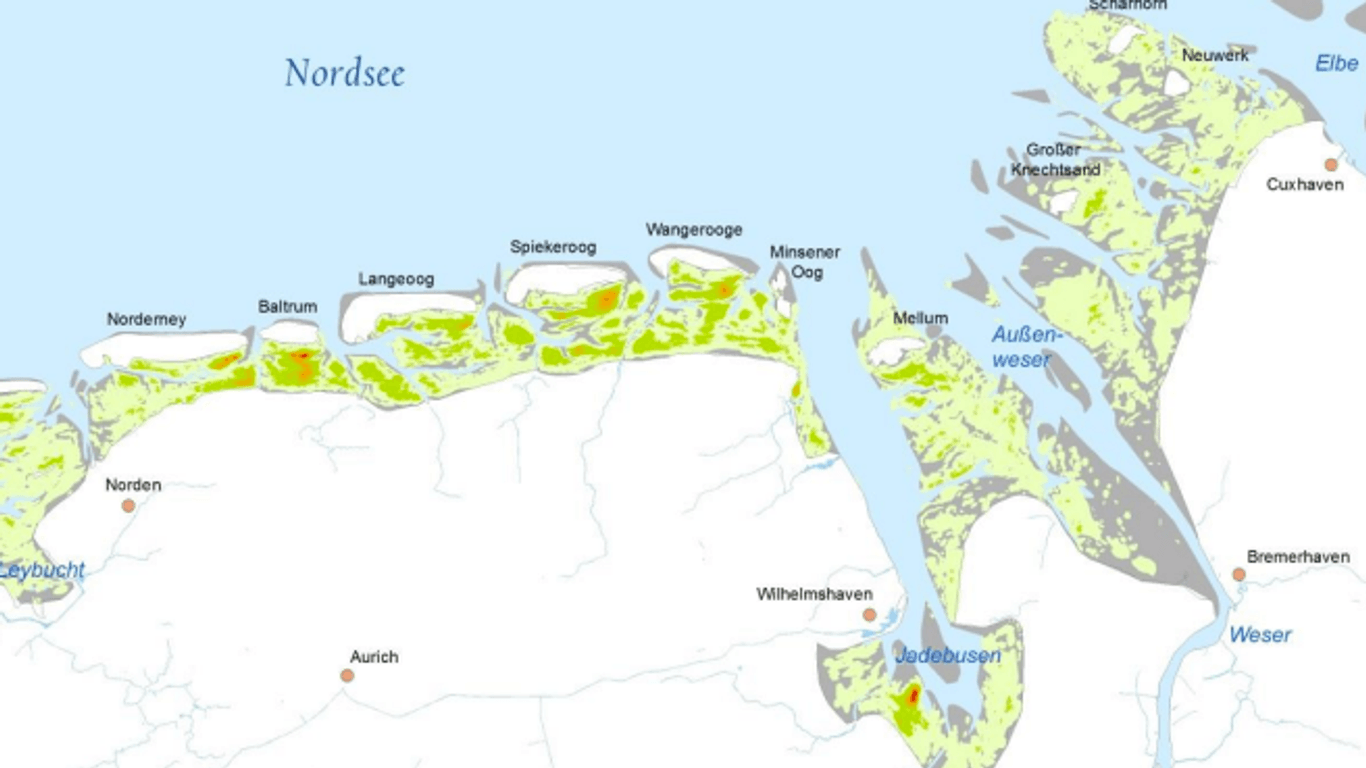 Die Karte zeigt die Lage der Sandbank Hoher Knechtsand (rechts oben): Hier wurde die Leiche am Montag entdeckt und geborgen.
