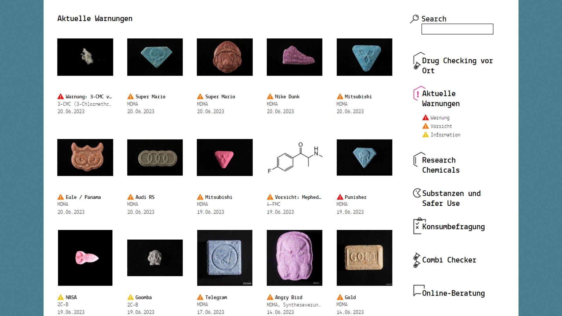 Warnungen auf der Seite des Vereins Eve & Rave, den es in Münster und der Schweiz gibt: Die Einnahme von sehr hohen Dosen MDMA erhöhe das Risiko von lebensbedrohlichen Komplikationen wie zum Beispiel einem Serotonin-Syndrom, heißt es auf der Seite.