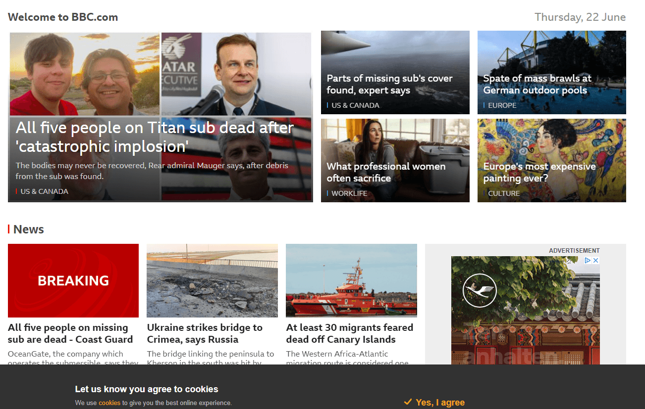 Der Artikel über Schlägereien in deutschen Freibädern steht oben rechts auf der BBC-Startseite.