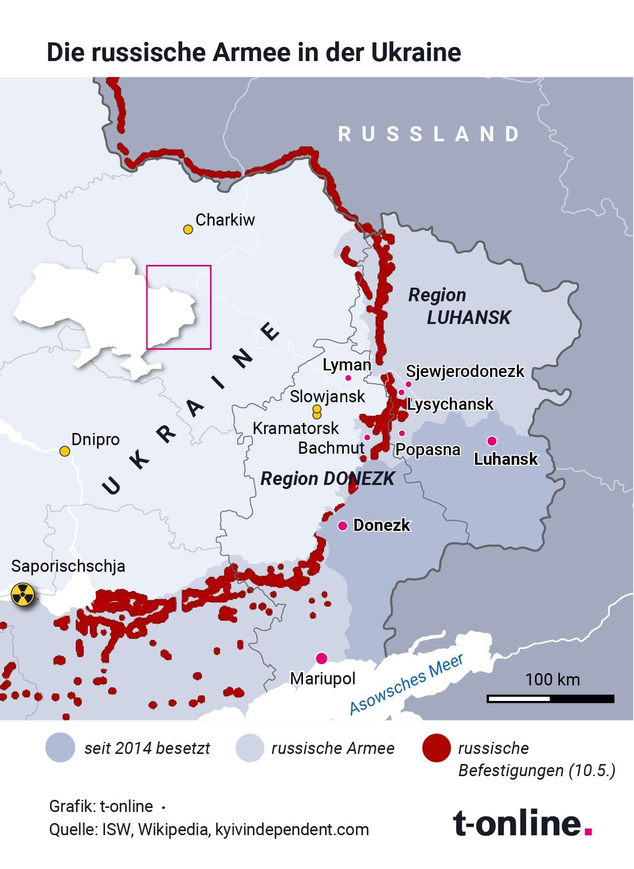 Frontverlauf im Ukraine-Krieg.