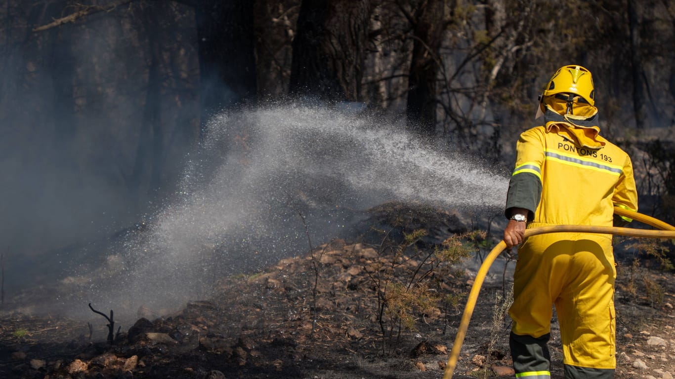 Ein Feuerwehrmann löscht einen Brand nahe Tarragona in der spanischen Provinz Katalonien: Mit zunehmender Hitze und Dürre ist die Waldbrandsaison auch in Südeuropa in vollem Gange.