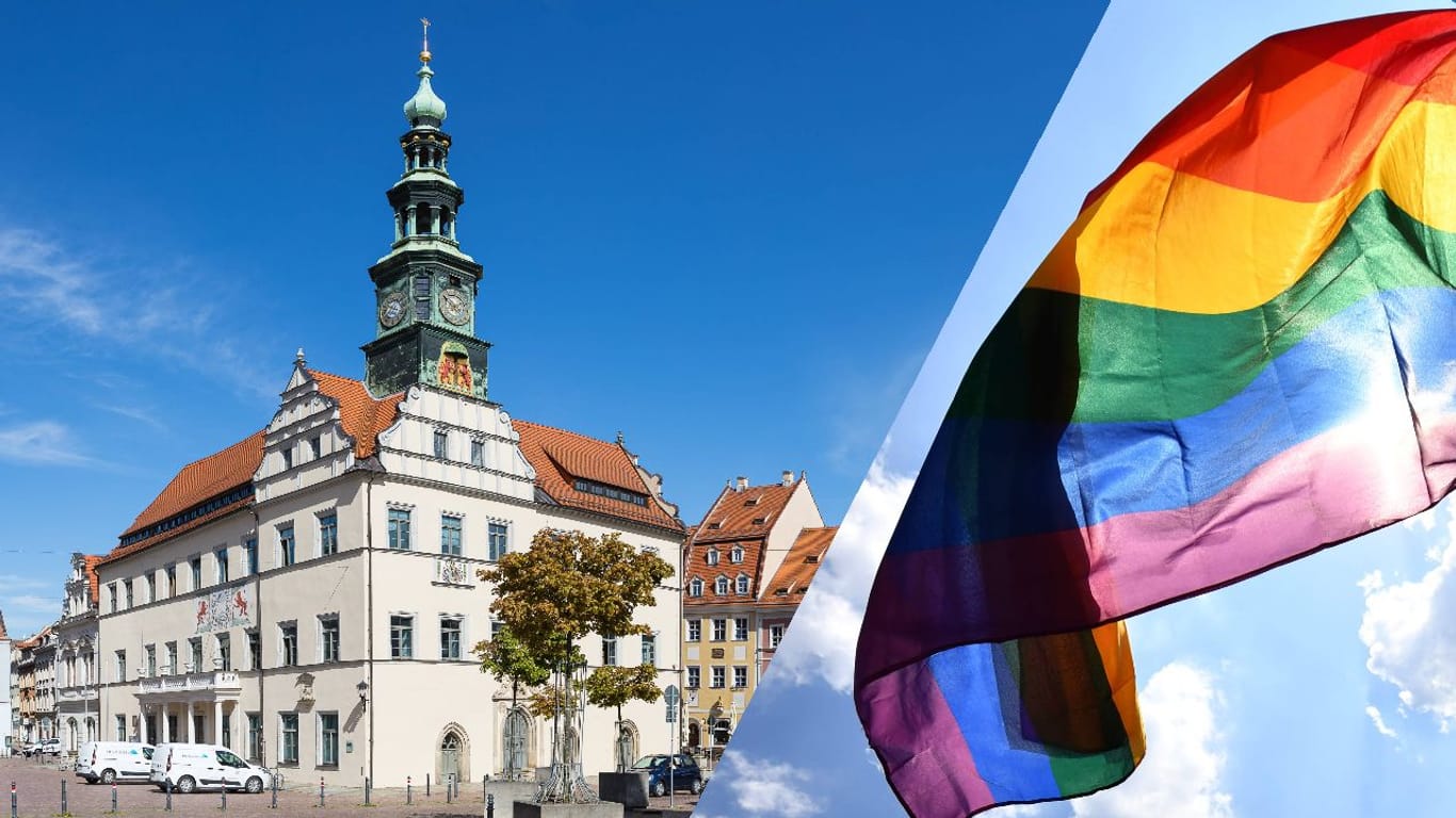Vor dem Rathaus in Pirna wurde eine Regenbogenflagge abgegrissen und gestohlen. Jetzt sucht die Polizei Zeugen.