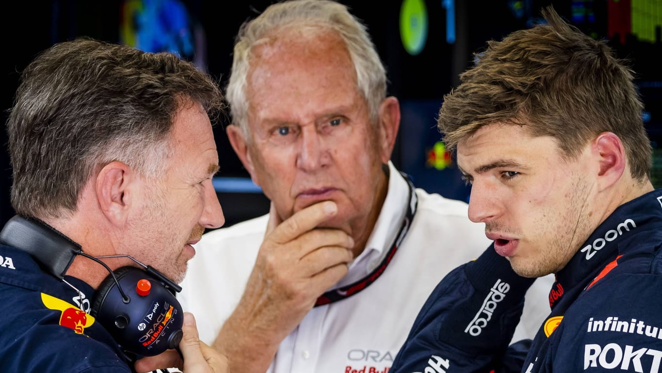 Christian Horner, Helmut Marko (M.) und Max Verstappen (r.): Der Motorsportchefberater hat sich zu Gerüchten um seine Personalie geäußert.