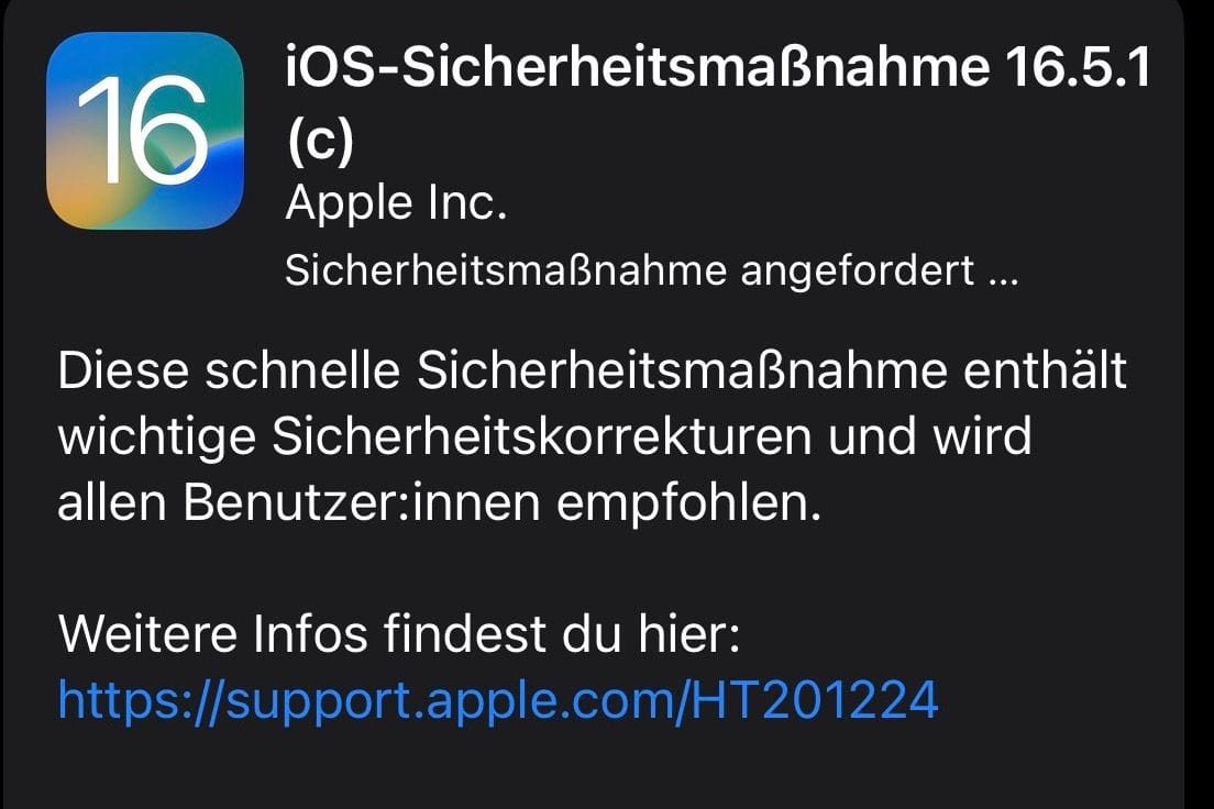 Installationshinweis unter iOS: Die neuen Updates werden per Blitz-Verfahren eingespielt.