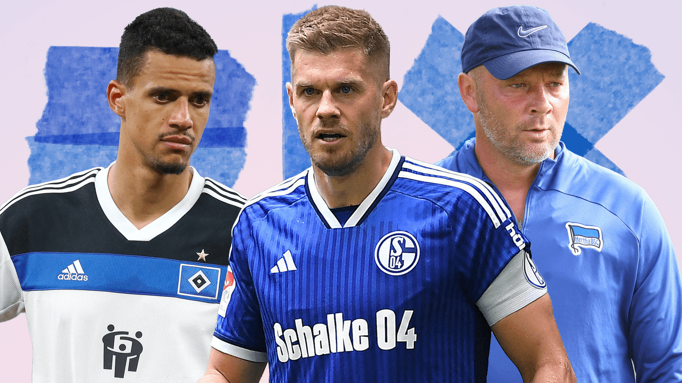 Hamburgs Robert Glatzel (l.), Schalkes Simon Terodde (m.) und Herthas Pál Dárdai: Alle drei Teams sind Teil des Aufstiegsrennens.