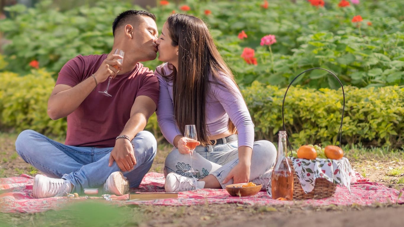 Ein Paar picknickt im Park (Symbolbild): Eine Influencerin gibt bei t-online Tipps für die Suche nach dem oder der Richtigen.