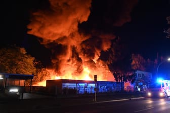Meterhohe Flammen auf Firmengelände: Durch die Hitze wurde auch ein Gebäude auf dem Gelände beschädigt.