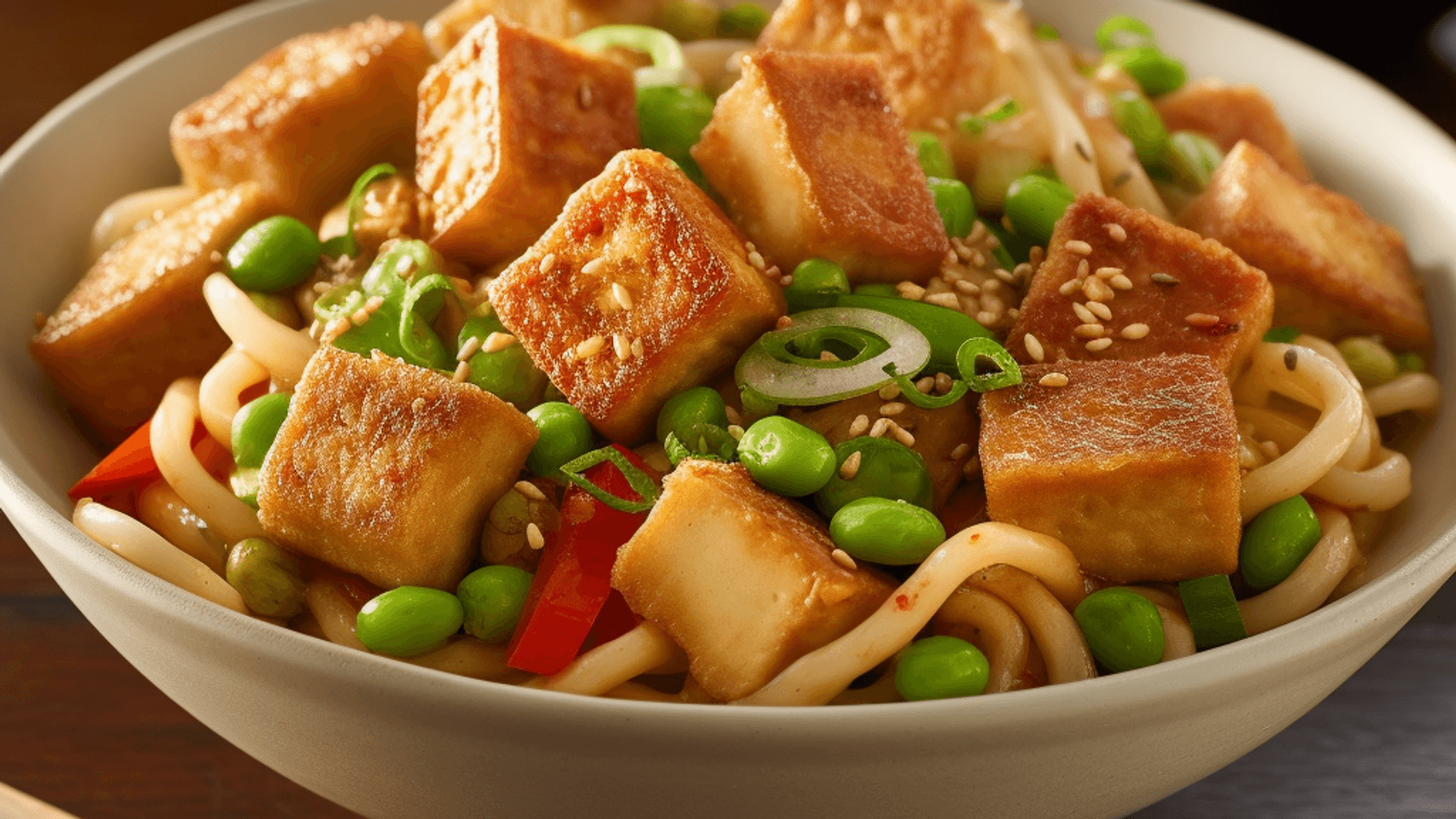 Tofu-Nudelsalat mit Edamame - vegan, einfach und schnell