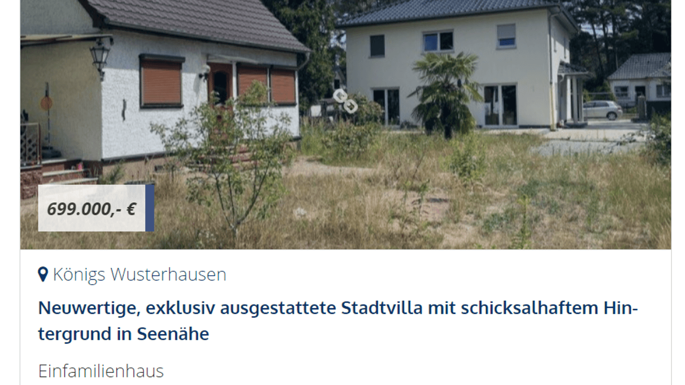 Screenshot des Makler-Angebots der Villa in Brandenburg: Bislang soll nur ein Paar mit dem Gedanken gespielt haben, das Haus zu kaufen.