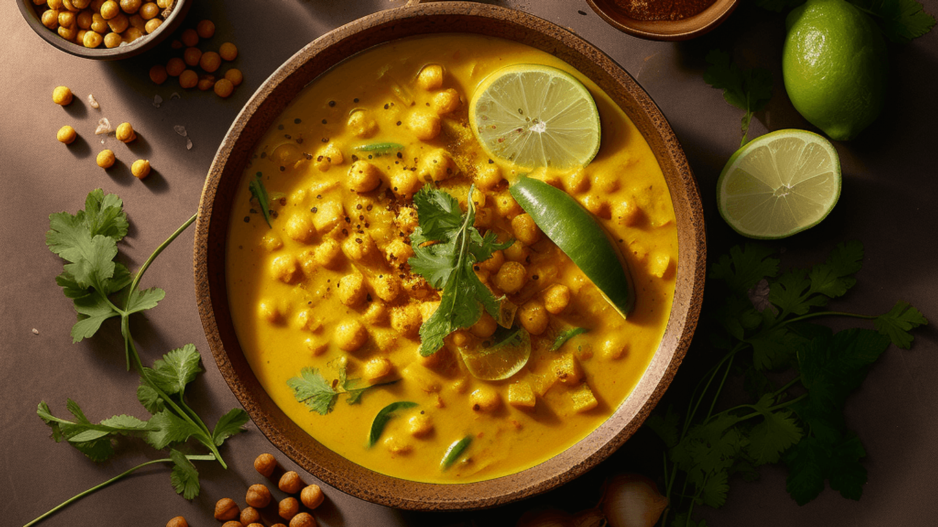 Veganer Gaumenschmaus: Mit diesem cremigen Kichererbsen-Curry mit Kokosmilch holen Sie sich indische Aromen auf den Teller.