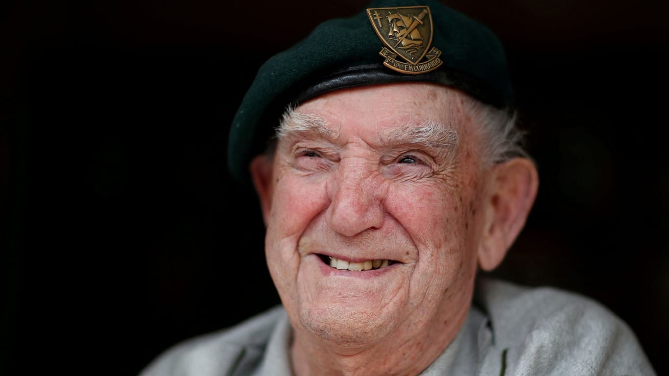 FILE PHOTO: Former member of French Captain Philippe Kieffer's green berets commando Leon Gautier, 96 years old, attends an interview with Reuters in Ouistreham