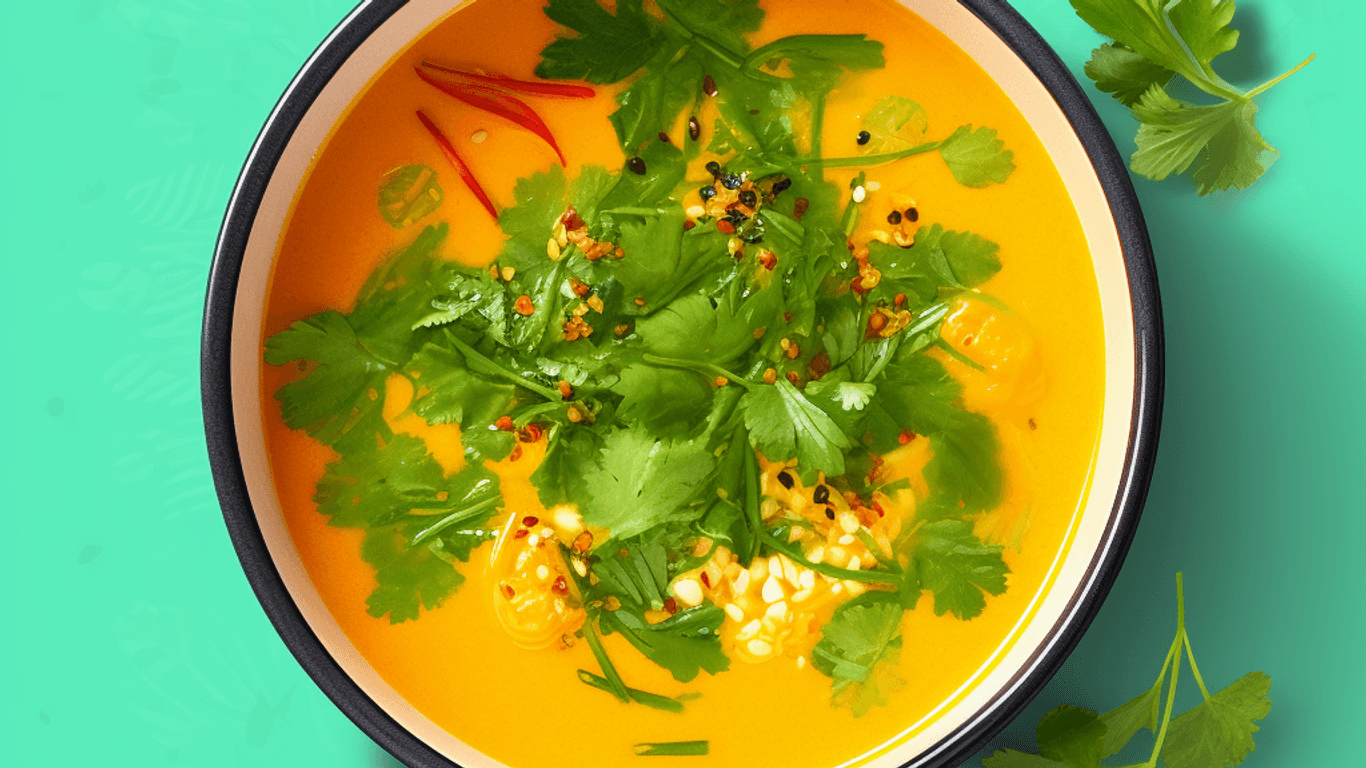 Karotten-Ingwer-Suppe mit Kokosmilch und Koriander