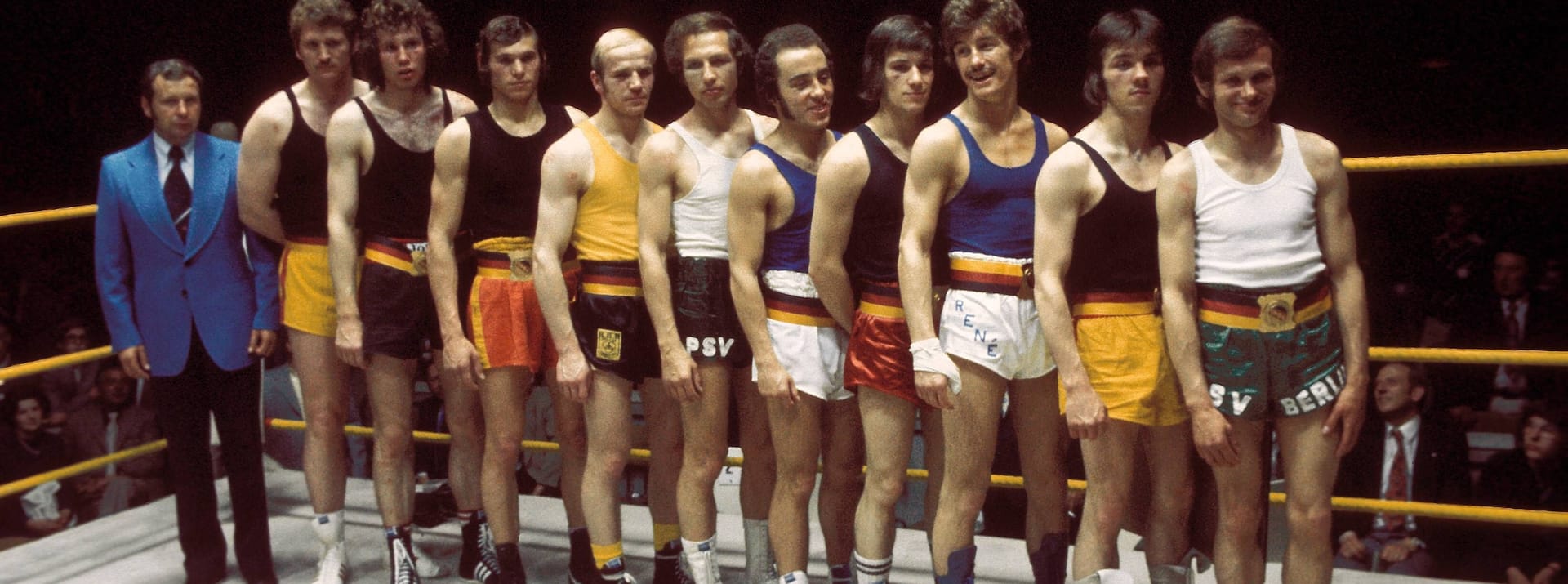 René Weller (3.v.r.) mit den anderen deutschen Amateur-Box-Meistern im Jahr 1973.