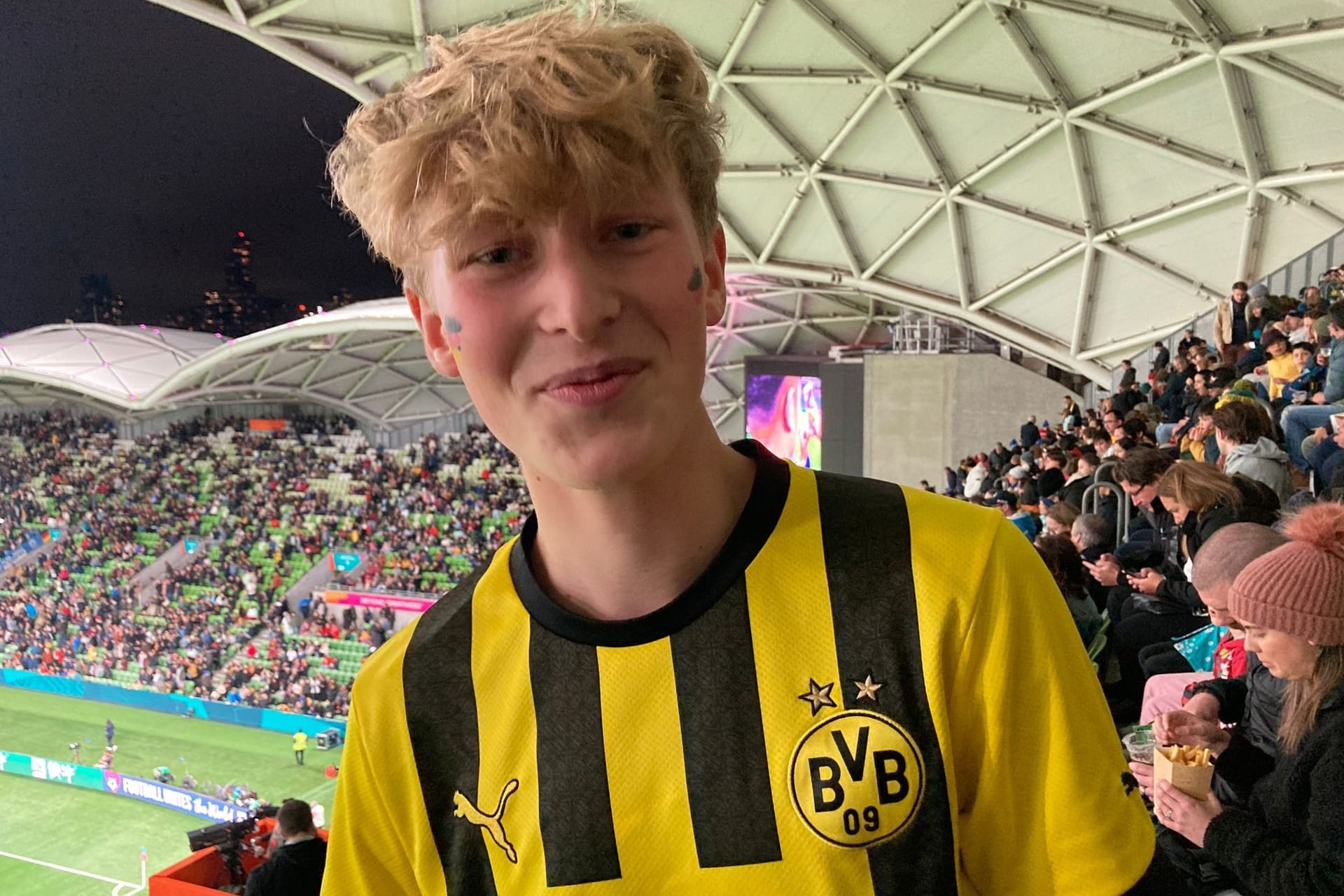 Jasper Kuhlmann: Der Anhänger von Borussia Dortmund besuchte das DFB-Spiel in Melbourne.