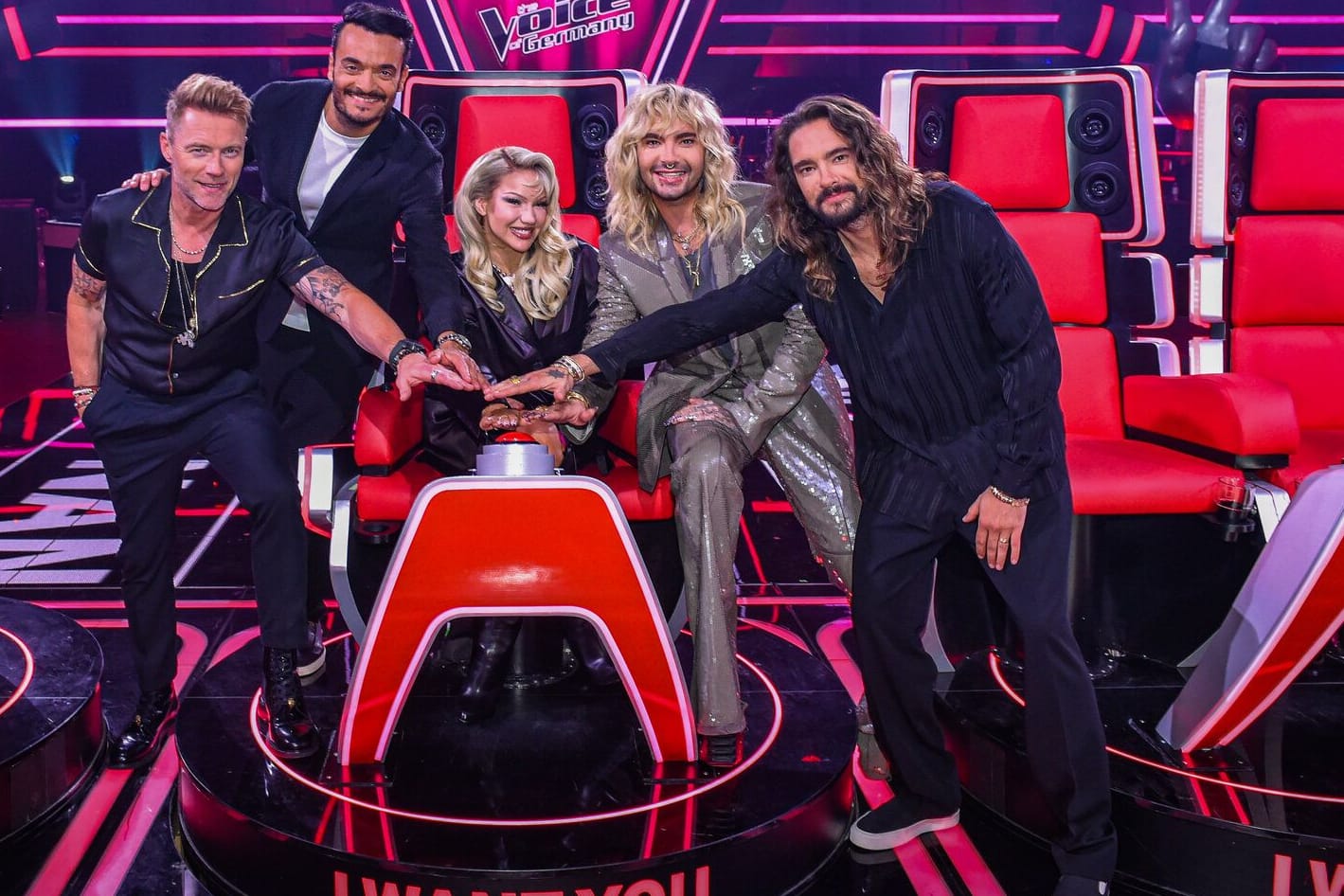 Die Jury von "The Voice of Germany": Ronan Keating, Giovanni Zarrella, Shirin David, Bill Kaulitz, Tom Kaulitz