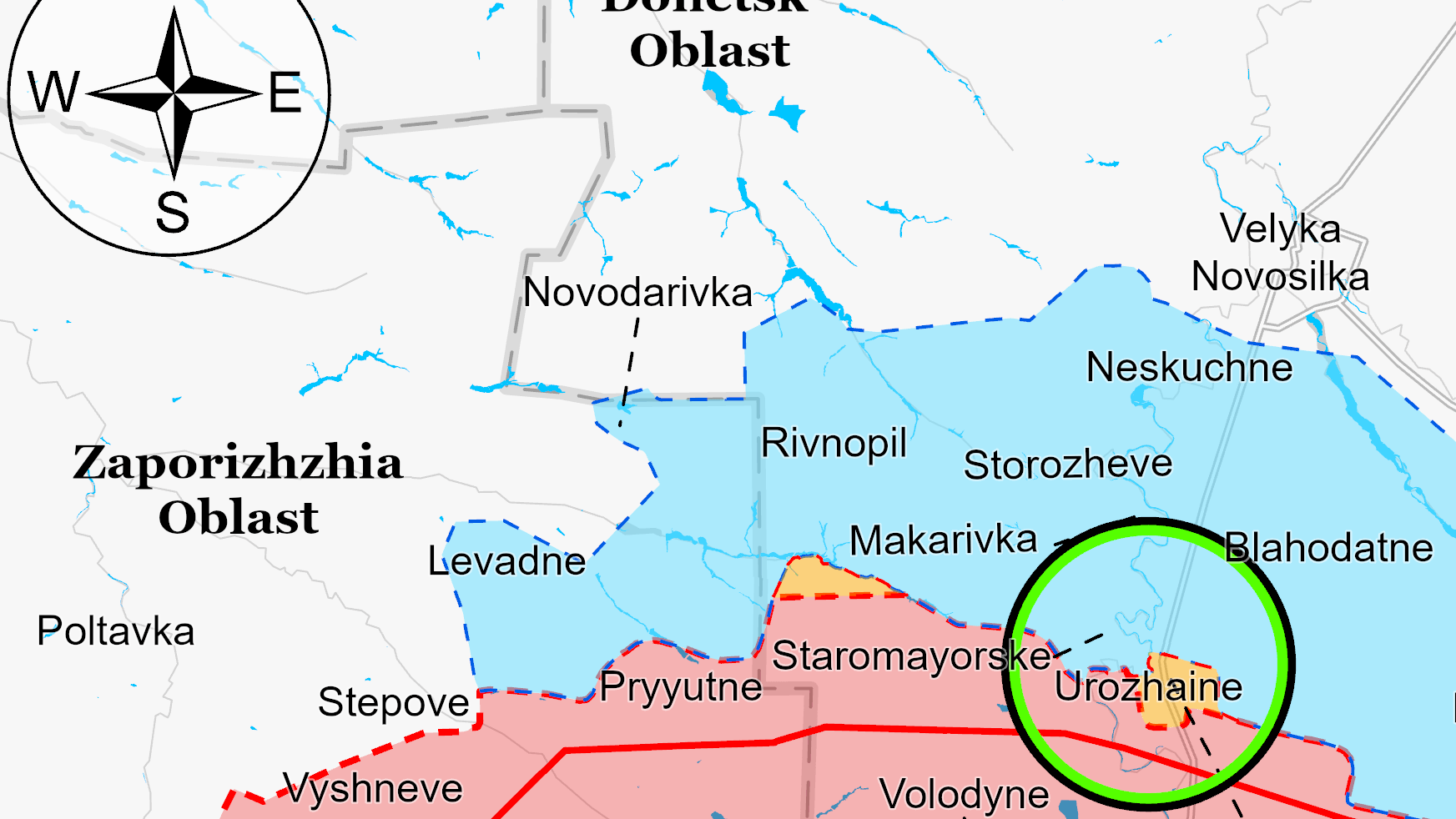 Eine Lageübersicht des "Institute for the Study of War": Der Thinktank bestätigt für Uroschaine bisher schwere Gefechte in den vergangenen 24 Stunden, aber noch keine Einnahme durch die Ukraine. (Quelle: ISW)