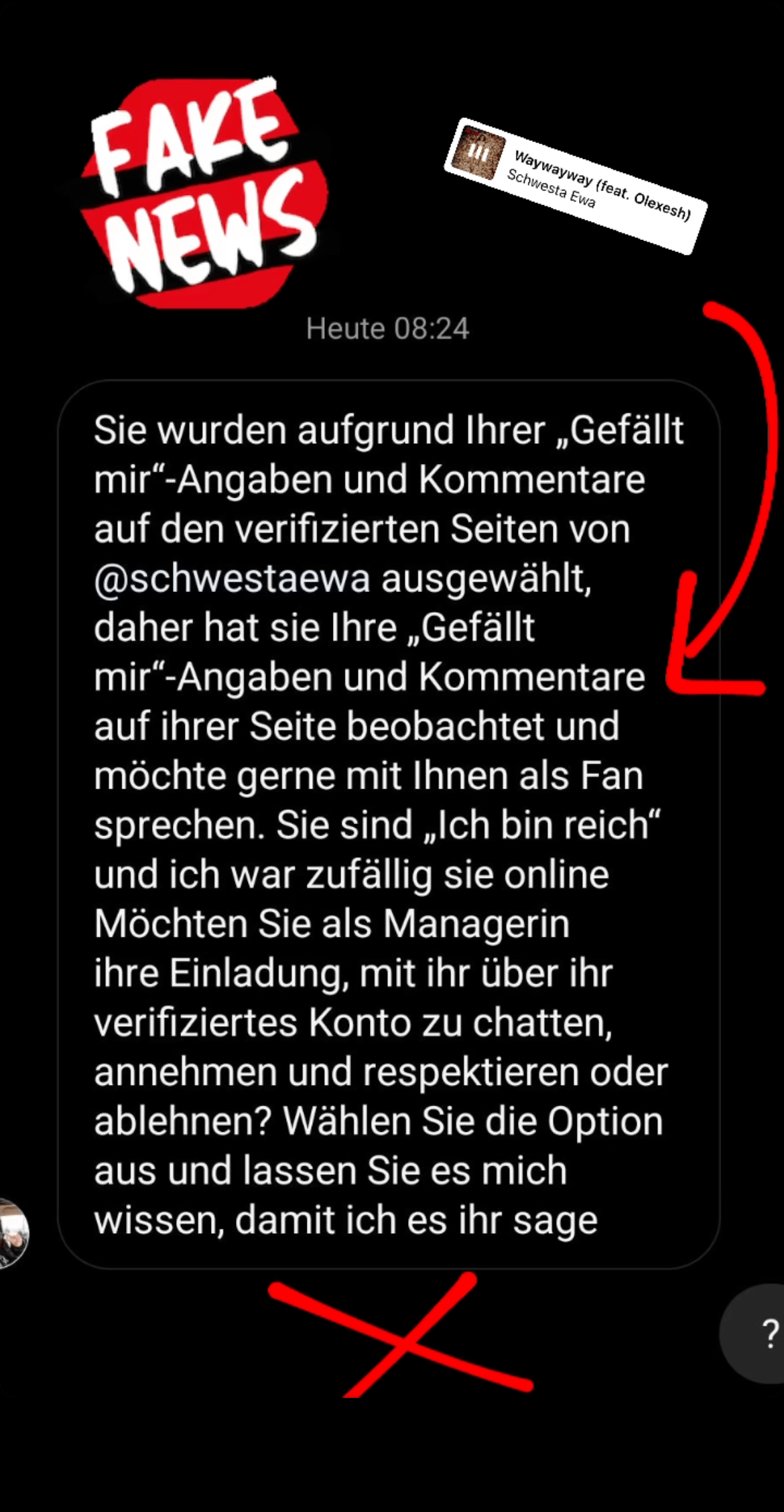 Schwesta Ewa: Mit diesem Screenshot warnte sie ihre Fans.