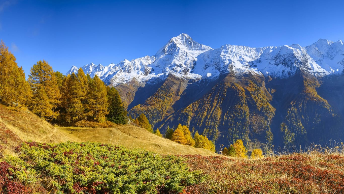 Blick auf das Bietschhorn im Schweizer Kanton Wallis: Die Frostgrenze in den Schweizer Alpen ist erneut deutlich nach oben gerutscht: Die Marke liegt nochmals 114 Meter höher als zuletzt.