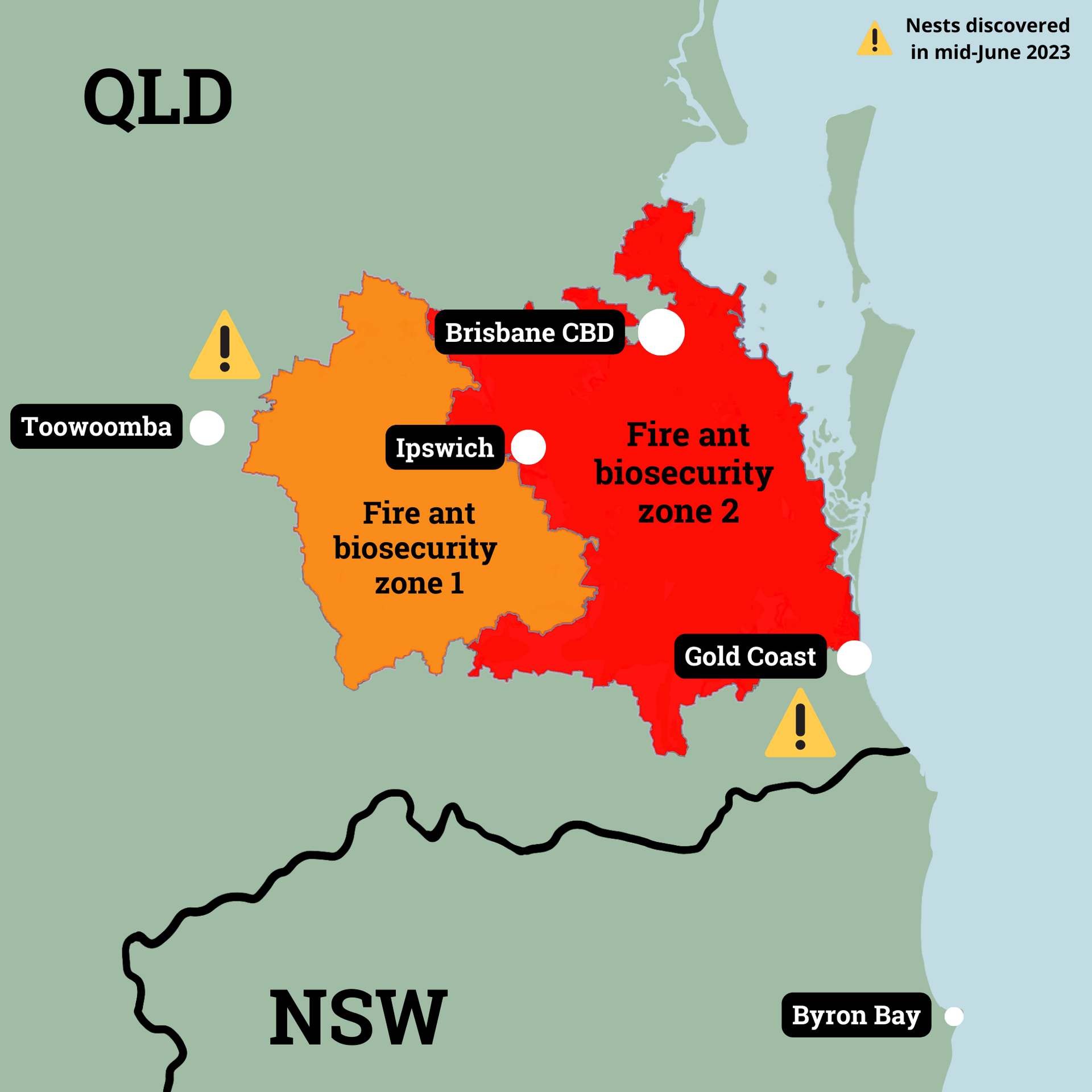 Eine Karte zeigt, wo es bislang in Queensland Ameisennester entdeckt worden sind.