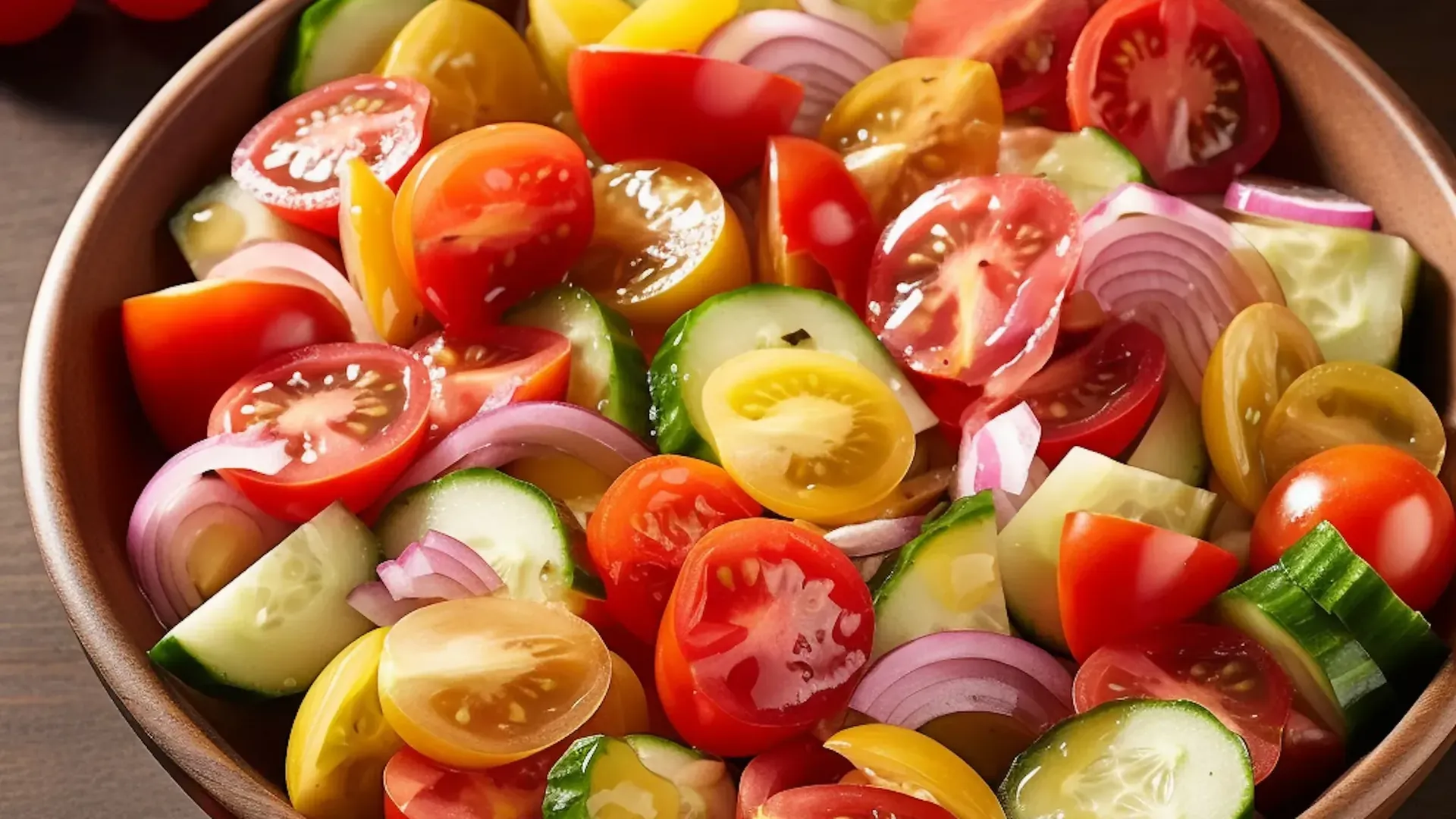 Bunter veganer Tomaten-Gurken-Salat