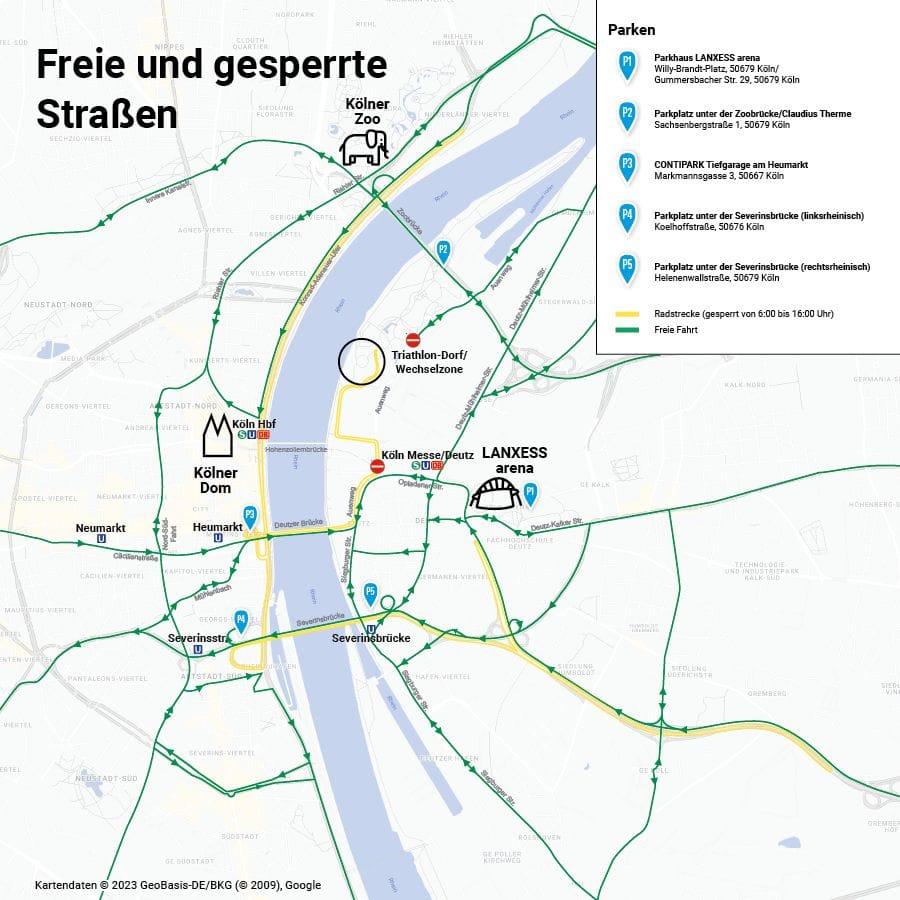 Übersicht der freien und gesperrten Straßen.