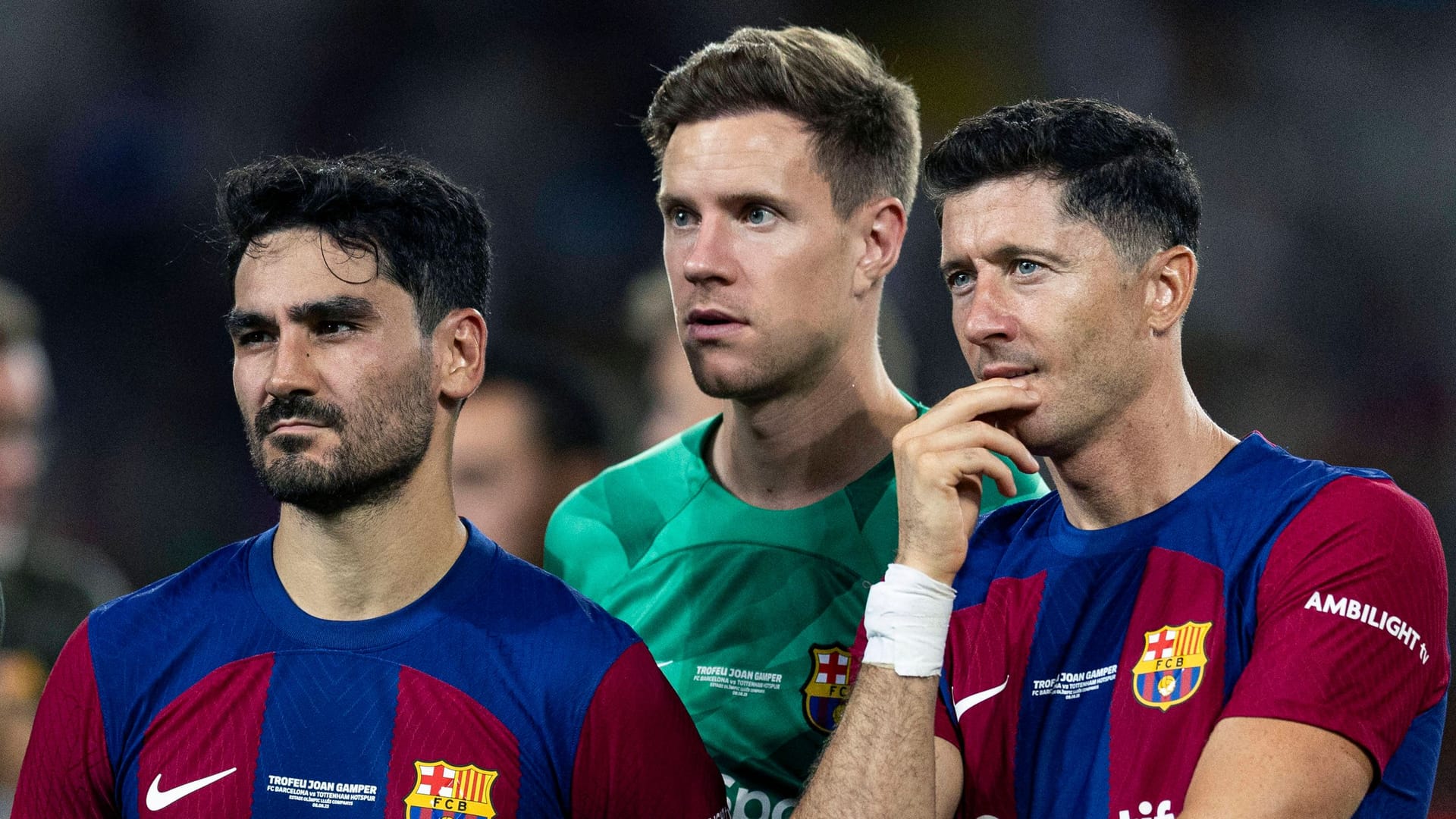 İlkay Gündoğan, Marc-André ter Stegen und Robert Lewandowski (v. l. n. r.): Alle drei spielen für den FC Barcelona. İlkay Gündoğan, Marc-André ter Stegen und Robert Lewandowski (v. l. n. r.): Alle drei spielen für den FC Barcelona.