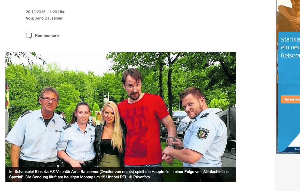Arno Bausemer (AfD) als Komparse in der RTL-Serie (Screenshot "Allgemeine Zeitung Uelzen", 20.10.2015)