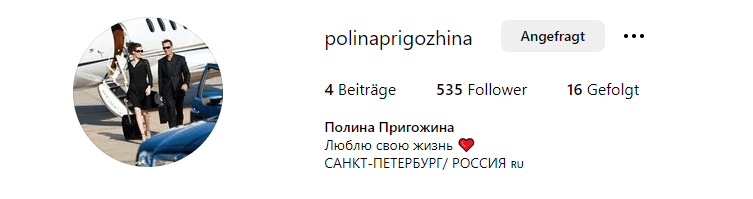 Polina Prigoschin auf Instagram: Ihr Profil ist nicht weiter einsehbar.