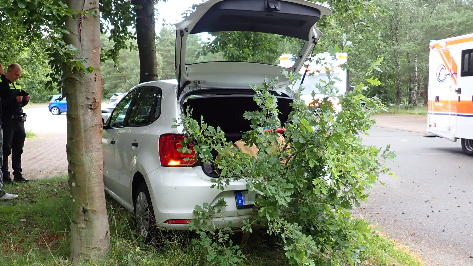 Auf einem Parkplatz am Bullensee kam es zur Kollision zwischen Polo und Baum.